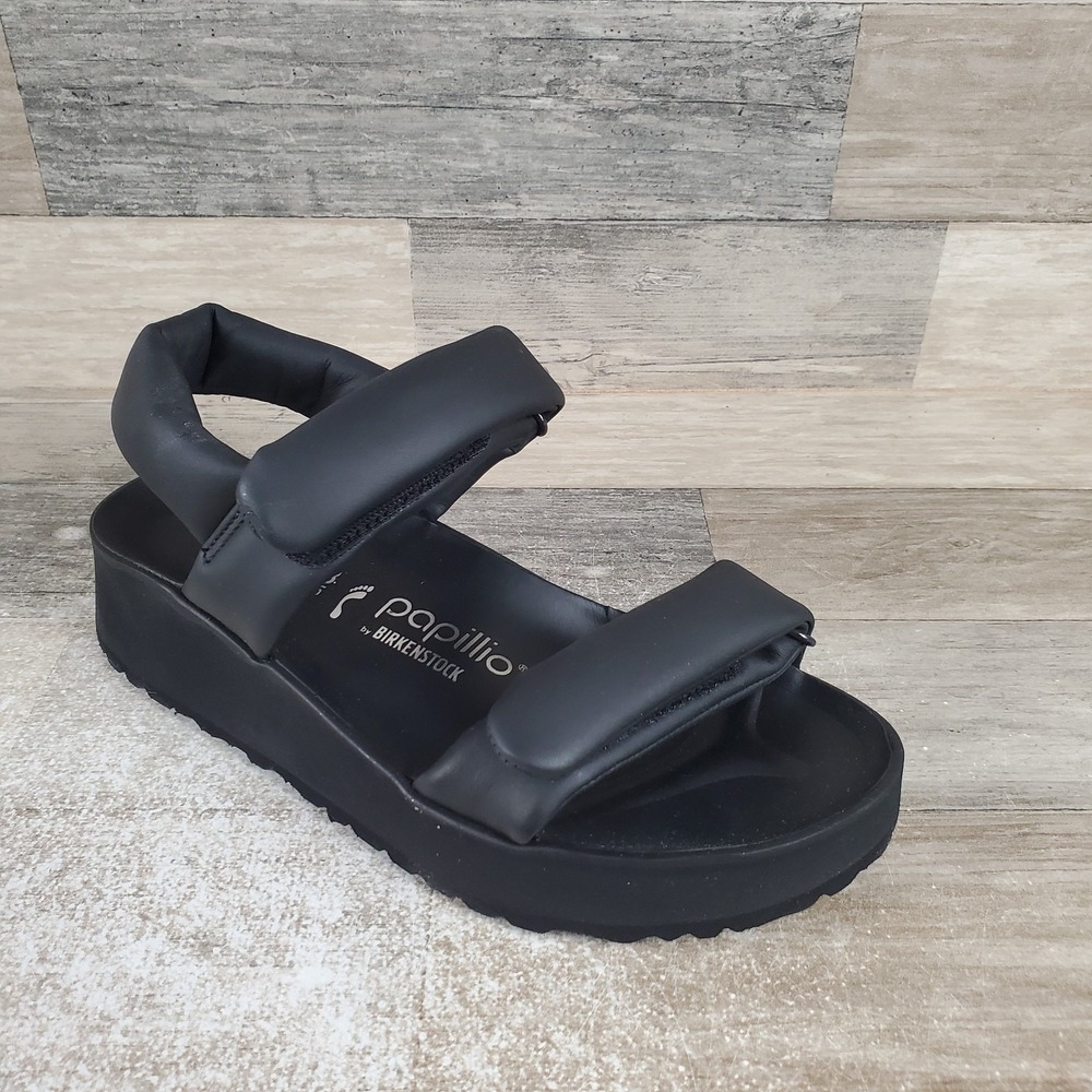 Birkenstock Papillio Theda Sandals Womens 7 N Narrow Black Leather Ankle‎ Strap